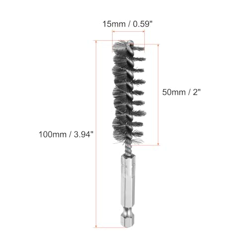 HARFINGTON 6Pcs Stainless Steel Bore Brush 15mm Dia 4" Long Cleaning Twisted Wire Brush with Handle 1/4" Hex Shank for Tubes, Ports, Bearings - size: 15mm