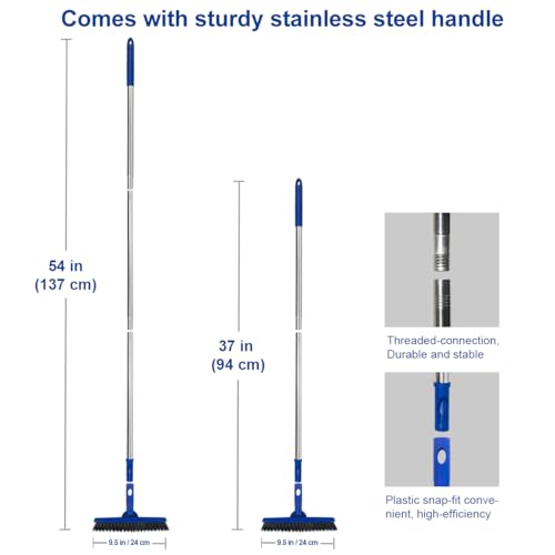 CELOX Heavy Duty Long Handle Scrub Brush, Tile Scrub Brush with Long Handle Stiff Bristles for Cleaning (Blue) - color: Blue