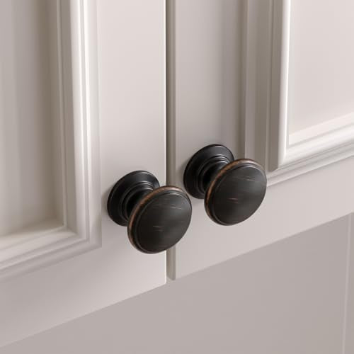 Goldenwarm Cabinet Knobs, Oil Rubbed Bronze Dresser Knobs 1-1/5 Inch 10 Pack Round Kitchen Hardware, Solid Zinc Alloy, Single Hole, Screws Included, Drawer Knob for Cupboard Dresser Bathroom Vanity - color: Oil Rubbed Bronze