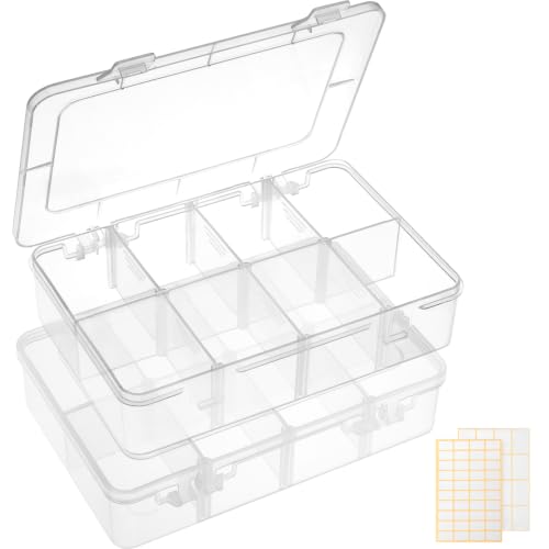 QUEFE Bead Organizer Box 2 Pack 8 Grid Plastic Tackle Box Storage Dividers - size: 2pcs