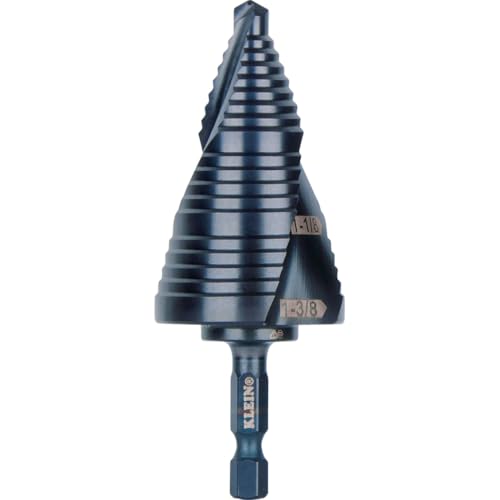 Klein Tools QRST15 Step Drill Bit, Quick Release Spiral Double-Fluted, 7/8 to 1-3/8-Inch, Hex Shank, Cut Steel, Wood, Plastic, Aluminum - size: 7/8 to 1-3/8-Inch, style: Quick Release