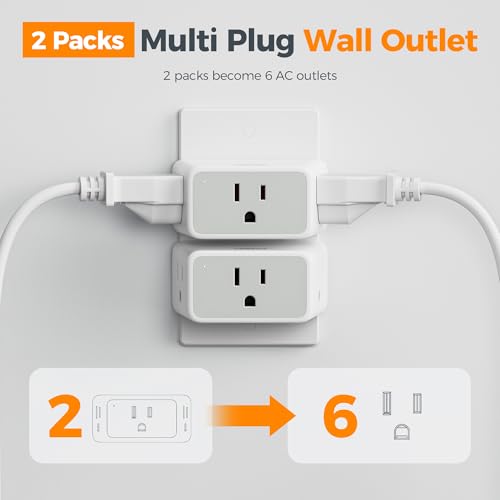 TESSAN Multi Plug Wall Outlet Extender 2 Packs with 3 Plug Wall Adapter