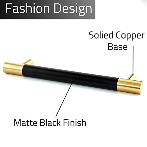 Linkaa Solid Brass Kitchen Cabinet Handles Pulls Gold Drawer Pulls with Black Plating,Dresser Knobs Black for Cupboard Bedroom (7.5 inch,5 Pack (192 mm) - size: 192 mm