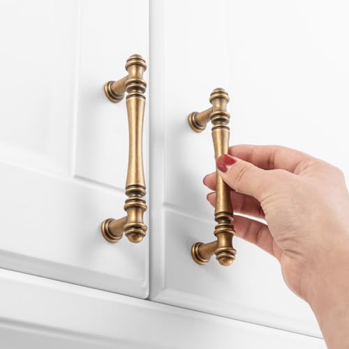 KOOFIZO 10 Pack 3-3/4 in Antique Brass Cabinet Pull Brass Drawer Handle P30 - color: Antique Brass, size: 3-3/4" CC - 10Pcs