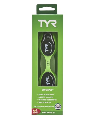 TYR Kids' Swimple Goggles - Colorful Swim Goggles for Beginners - color: Smoke/Green