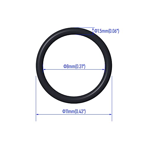 50 PCS Nitrile Rubber O Ring 11mm OD 8mm ID 1.5mm Width, Metric Buna-N NBR Sealing Gasket Plumbing, Gas, Automotive and Faucet Repair, Resist Oil and Heat O-Rings, Black - size: 11x8x1.5mm