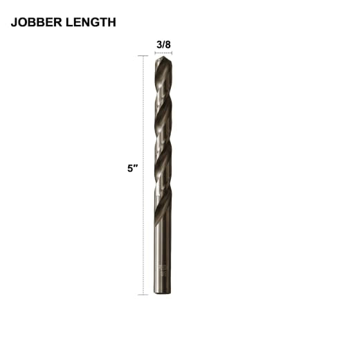 3/8 Cobalt Drill Bit for Metal and Hard Steel(5Pcs),M35 High Speed Steel Twist Jobber Metal Drill Bits,with Index Storage Case - size: 3/8 in (5 pcs)