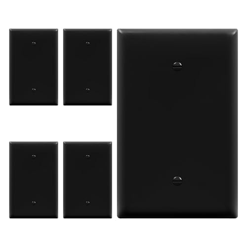 ENERLITES 5 Pack Oversized Blank Wall Plate Cover, 1-Gang, Black - color: Black, size: Over-Size