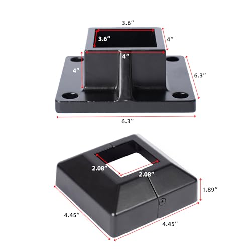 2" Square Premium Base Flange and Covers Set for Home Improvement and Tools, Aluminum,Black (Pack of 2) - size: 2" post flange + cover (Pack of 2)