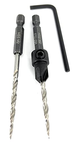 FTG USA #6 (9/64") Wood Countersink Drill Bit w/ 1 Repl. Bit & Hex Key - size: #6, style: Single + 1 Bit