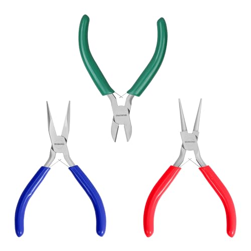 WORKPRO Jewelry Pliers Set, 3 Pack Jewelry Making Tool Kit - color: Dark Blue, Dark Green, Red