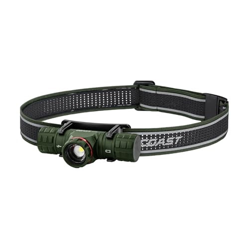 Coast XPH30R 1500 Lumen USB-C Rechargeable Dual Power Headlamp with Twist Focus Beam and Magnetic Base, 4.37 oz. - Forest Green - color: Forest