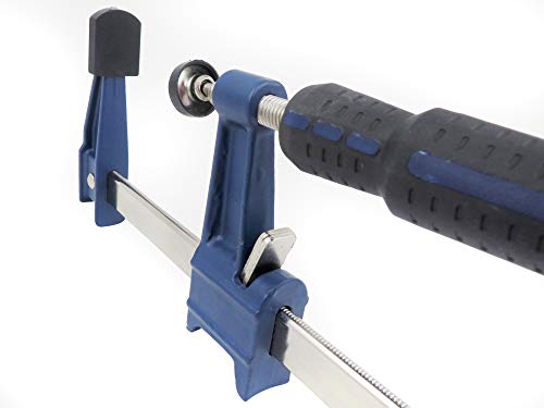 Set Taytools Medium Duty Adjustable Bar Clamps, Quick-Release Clutch Style American F Style, 2-1/2 Inch Throat Depth, Serrated Rail, Soft Grip Handle 450 Pounds Clamping pressure (2, 6 inch)