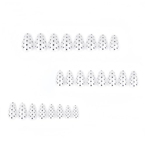 White Medium Short Almond Press On Nails, Black Polka Dots, 24PCS - color: 56-Dots Charm