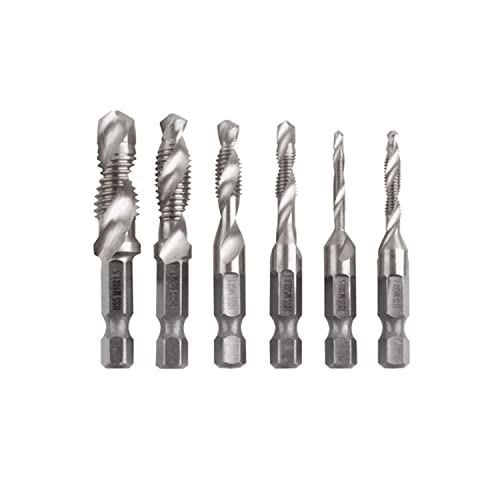 6 pcs Combination 1/4 Hex Twist Tap Drill HSS M3-M10 Bit Screw Countersink Hexagonal Handle Metric Taps White Diamond/Titanium Plated