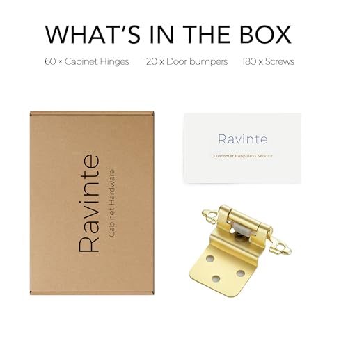 Ravinte 3/8" Inset Gold Cabinet Hinges 60 Pack (30 Pairs) - color: Gold