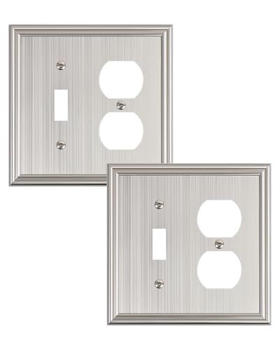2-Pack Zinc Alloy Combo Toggle/Duplex Light Switch Cover Plate - color: Brushed Nickel, size: 1 Toggle/1 Duplex 2PK