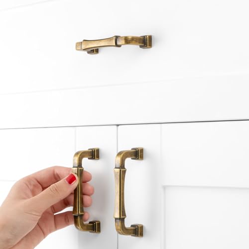 3 Inch Antique Brass Cabinet Pulls Kitchen Handles 10 Pack 3175 - color: Antique Brass, size: 3 In Hole Distance