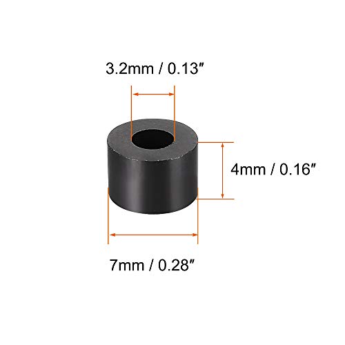 uxcell Nylon Round Spacer Washer 3.2mm ID 7mm OD 4mm Height for M3 Screws Black 100Pcs - size: 3.2mmx7mmx4mm