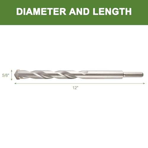 5/8" x 12" Masonry Drill Bits 5/8 inch Concrete Hammer Drill Bits Carbide Tipped, for Cement, Brick, Stone, 3-Flat Shank - size: 5/8" X 12"