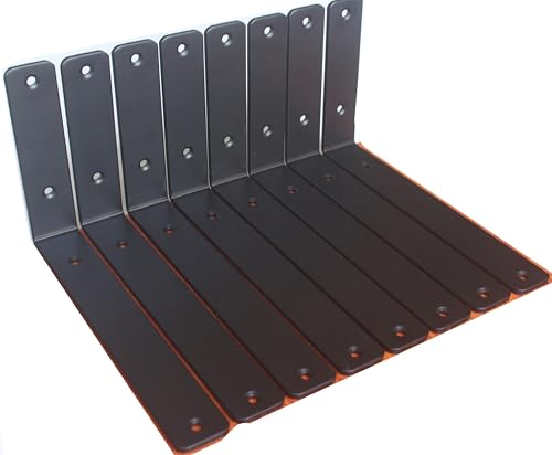 8 Pack - L 11" x H 6" x W1.5, 5mm Thick Black L Shelf Bracket, Iron Shelf Brackets, Metal Shelf Brackets, Floating Shelf, Shelf Supports with Screws - size: 11''x6'', style: Black 8 Pack