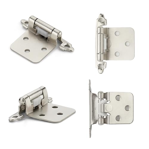 Brushed Nickel Cabinet Hinges, 1/2 Inch Overlay, 10 Pack(5 Pairs) | Self-Closing Design, Semi-Concealed Face Frame Fit, Surface Mount, For Kitchen Doors, Cabinets, Hardware Updates - color: Brushed Nickel