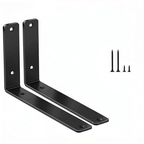 2 Pack - L 8" x H 6" x W1.5, 5mm Thick Black L Shelf Bracket, Iron Shelf Brackets, Metal Shelf Brackets, Floating Shelf, Shelf Supports with Screws - size: 8''x6'', style: Black 2 Pack