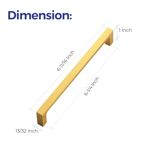 Ravinte Brushed Brass Solid Pulls Cabinet Handles 6-1/4 Inch 10 Pack - size: 6-1/4 Inch Hole Center
