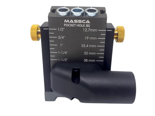 Massca Pocket Hole Jig Kit M1 - Adjustable & Easy to Use Pocket Screw Jig - Heavy Duty Drill Jig for Angled Holes with Drill Bit, Pocket Self Tapping Screws &Driver Bit,