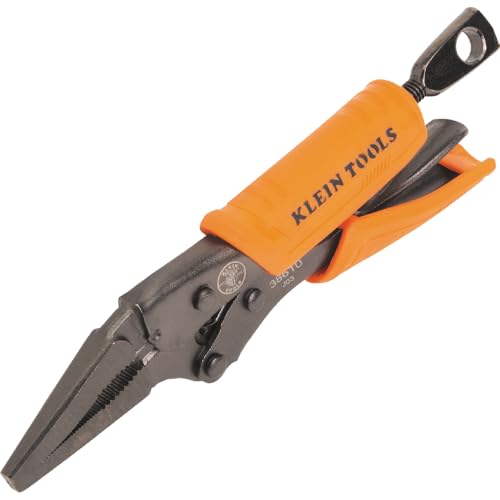 Klein Tools 38610 Locking Plier, Long Nose with Lever Release Handles, High Torque, Ideal for Tight Spaces, 4-Inch - style: 4-In Long Nose