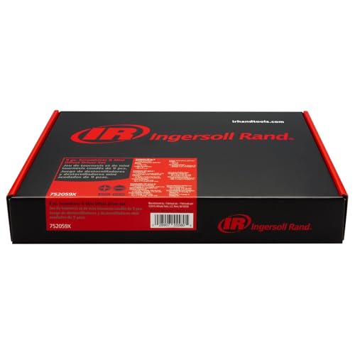 Ingersoll Rand 9-Piece Screwdriver Set, Slotted (1/4"x1.5", 1/4"x4", 5/16"x6"), Phillips (#2x1.5", #2x4", #3x6"), Offset (3/16"x#1, 1/4"x#2) – SVCM Steel, Magnetized Tips, Hex Bolsters – 752059X - style: Screwdriver