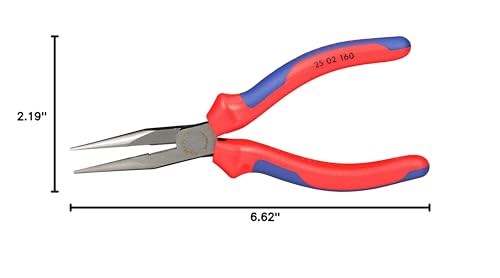 KNIPEX - Long Nose Pliers w/Cutter, Multi-Component (25 02 160),6-1/4 inches - color: Multicolor, size: 6-1/4 inches, style: Classic