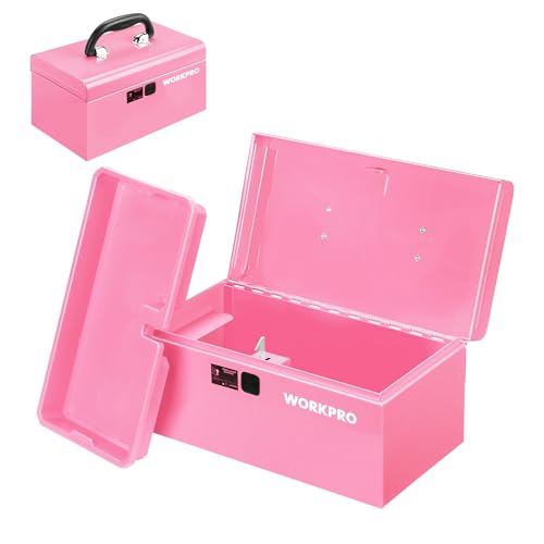 WORKPRO 10.8" Mini Metal Tool Box with Removable Tray - color: Pink