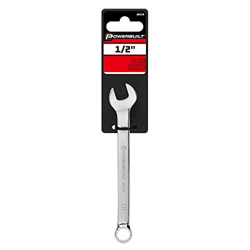 Powerbuilt 1/2-Inch Combination Wrench, SAE 12 Point Double Ended Box and Open End, Polished, 15 Degree Offset - 644144 - size: 1/2"