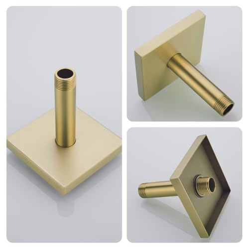 Shower Head Extension Arm Wall Mounted Tube Rainfall Shower Tube Replacement Pipe Parts Stainless Accessories Brushed Gold,SW-91038-4BG-SQ. - color: Right Angled Square Flange-4" Brushed Gold