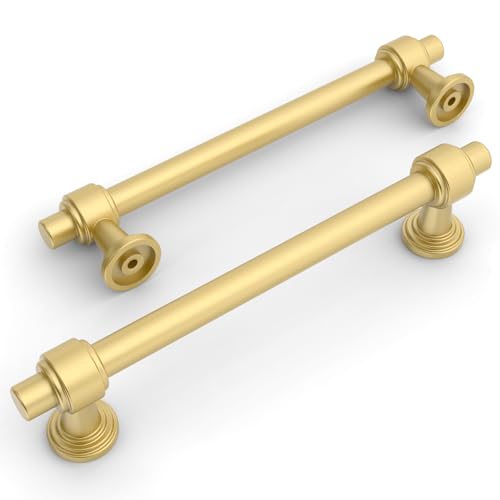 Amerdeco 10 Pack Brushed Gold Cabinet Pulls 5 Inch(128mm) Hole Center Drawer Pulls Cabinet Hardware Kitchen Cabinet Handles for Bathroom Dresser Pulls ZH0069 - color: Brushed Gold, size: 5" Hole Center