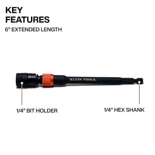Klein Tools 31088 6-Inch Dual-Lock Extension, 1/4-Inch Hex Shank Impact Bit Holder, Quick-Release Locking Mechanism with Secondary Twist Lock, Compatible with Impact Drivers and Drills - size: 6-Inch