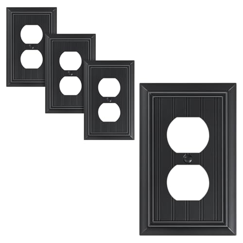 4-Pack Classic Beadboard Natural Bamboo Fiber Duplex Outlet Cover Plate - color: Black, size: 1 Duplex 4PK