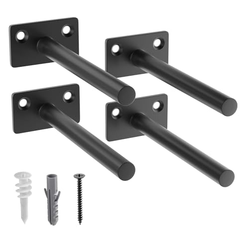 LEOPO 4-Pack 5 inch Floating Shelf Brackets, Hidden Shelf Bracket for Wood - color: Black-4Pack, size: 5 Inch