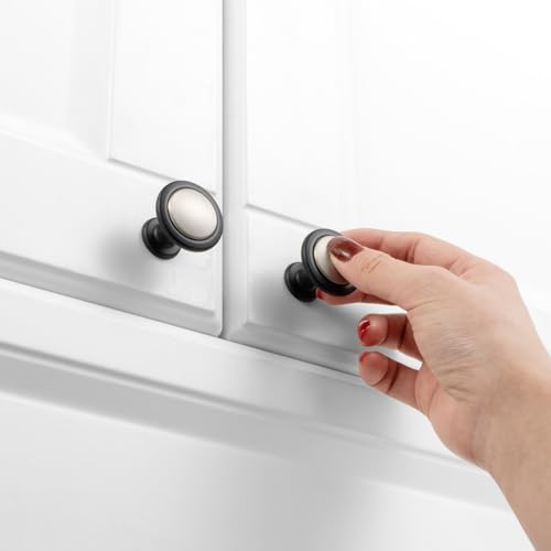 KOOFIZO 10 Pack Nickel & Black Cabinet Knobs, Round Single Hole Pulls 1960s - color: Brushed Nickel + Black, size: Knob 1 - 10Pcs, style: Round
