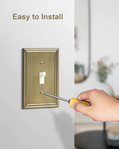4-Pack Zinc Alloy Single Toggle Light Switch Cover Plate, Solid Wall Plate - color: Antique Brass, size: 1 Toggle 4PK