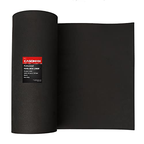 CASOMAN Professional Tool Box Liner and Drawer Liner - 16 inch(Wide) x 16 feet (Long), Non-Slip, Black - size: 16"W x 192"L