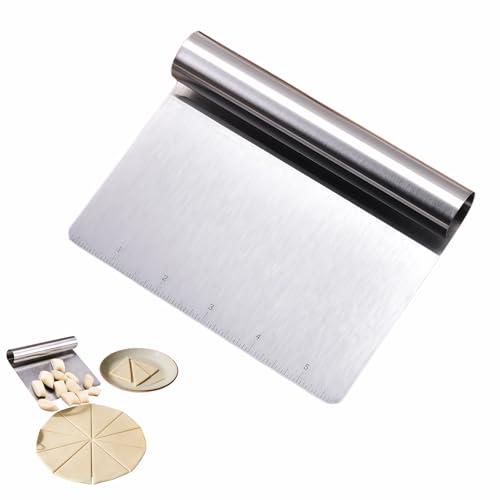 Stainless Steel Dough Scraper with Measuring Scale - Multi-Purpose Kitchen Tool for Baking, Pizza, Grilling, Pastry Cutter & Vegetable Chopper | Ergonomic Handle & Rust-Proof Design