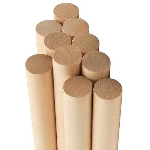 ALBO 1" x 48" Wooden Dowel Rods Set - 10 Pack Birch Natural Long Craft Sticks Rails Shelf Supports Garden Hardwood Smooth Finish Woodworking Material DIY Furniture Bulk Professional - size: 1" x 48" 10 Pcs