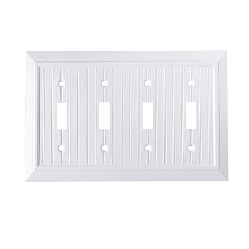 Pure White Classic Beadboard Wall Plates,Light Switch Covers,Electrical Outlet Covers, Switch Plates of Various Combination, Nature Bamboo Fiber Wall plate(4 Gang Toggle 1 Pack) - style: 4 Gang Toggle 1 Pack
