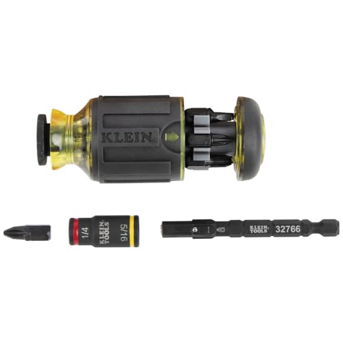 Klein Tools 32308F Impact Driver Set, 10-in-1 Stubby Screwdriver Driver Set, Hex Flip Socket, 7 Bits, 1/4-Inch Bit Holding Feature, 10-Piece - style: Standard