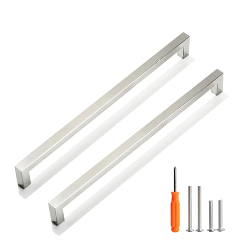 Cabinet Pulls Brushed Nickel Cabinet Handles Square Drawer Pulls, 5 Pack 11-1/3 Inch Stainless Steel Kitchen Door Cupboard Cabinet Handles, Cabinet Hardware Drawer Handles, 288mm Hole Centers - color: Brushed Nickel, size: Two Hole - 11-1/3 inch Hole Cent