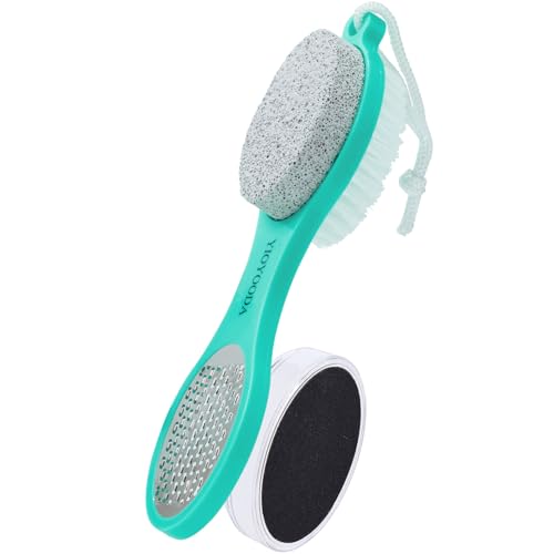 Foot Scrubber Brush with Pumice Stone for Feet, 5-in-1 Foot File Callus Remover, Stainless Steel Feet Scraper, Cleaning Brush and Sand Paper Debris Catcher for Home Foot Care, Green - color: Green