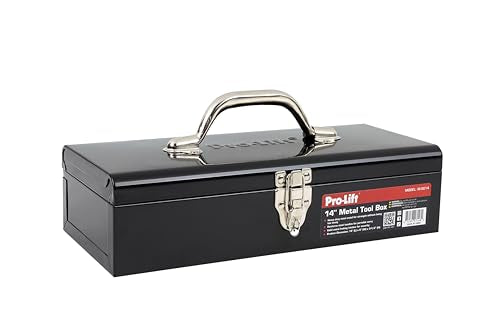 Pro-Lift Steel Tool Box – 14-inch Metal Toolbox Portable with Handle – Heavy Duty Metal Latch Closure Small Carry Storage Box Tools Organizer