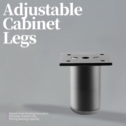 Piutouyar 4 Pcs 2 Inch Adjustable Cabinet Legs Furniture Metal Foot, Black